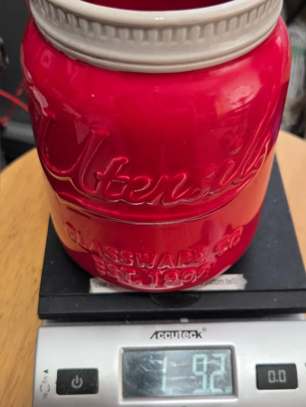Red Ceramic Mason Jar Crock Utensil Holder Farmhouse Vase‎ Country Decor